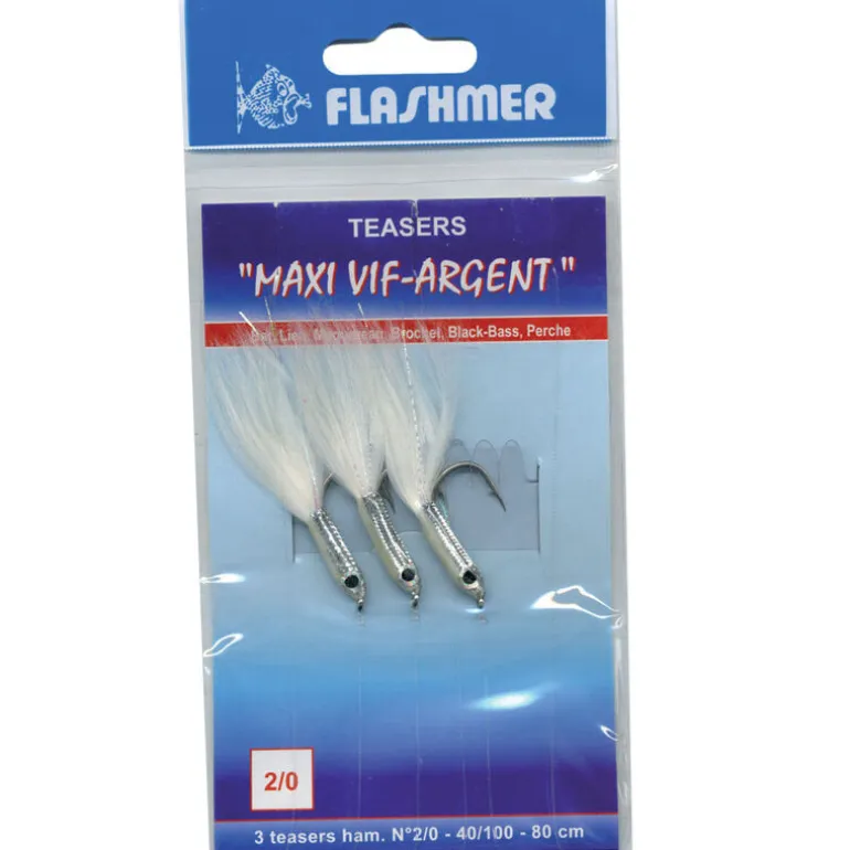 Bas de ligne flashmer vif argent 3 teasers 1/0 blanc