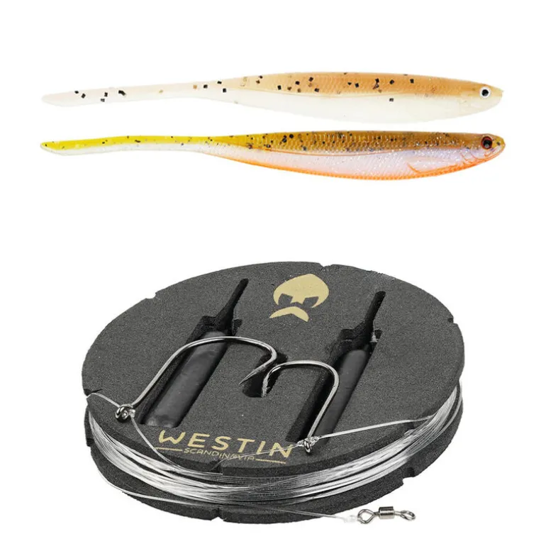 Bas de ligne prêt à pêcher Westin Dropshot Rig Kit 10g (x2) + ShadTeez Pin-Tail (x2)