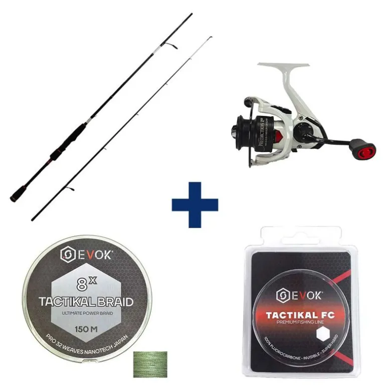 Pack Canne Evok Prediction 1.92m, 3-12g + Moulinet Prediction 2500Fd + Tresse + Fluorocarbone